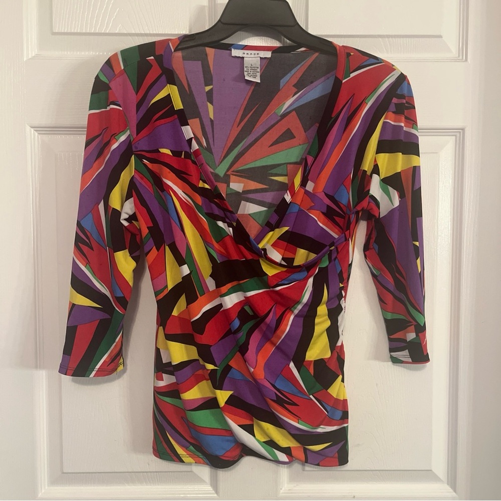 Grace Multicolor Abstract Wrap-Style Blouse